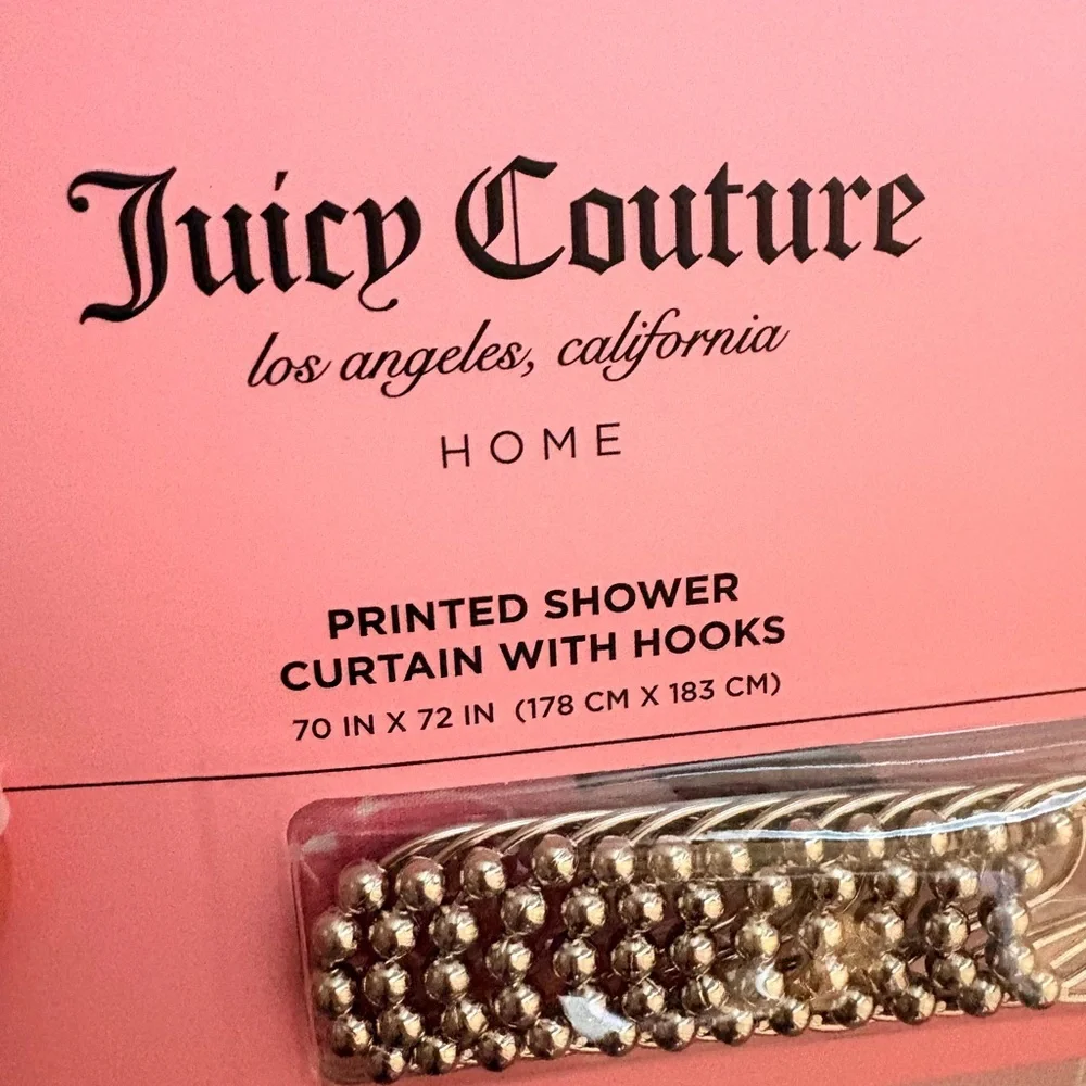 Juicy Couture Pink Shower Curtain with Hooks